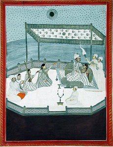 Nawab Ahmad Khan Bangash seated with a woman on a terrace at night (6124539933)