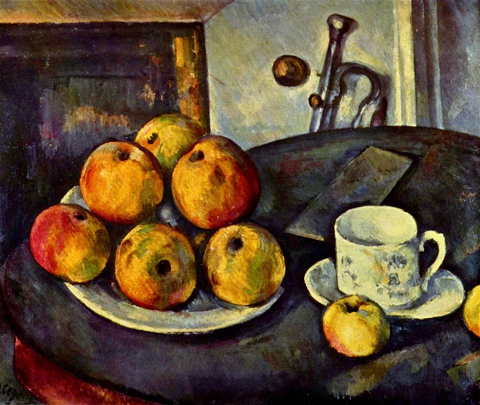 Nature morte avec des pommes et une coupe, par Paul Cézanne