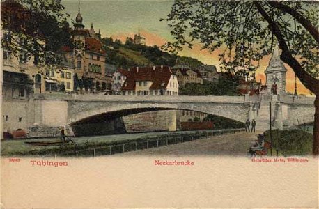 Neckarbrücke und Österberg, Lithographie (AK 23363 Gebr. Metz ca. 1905)