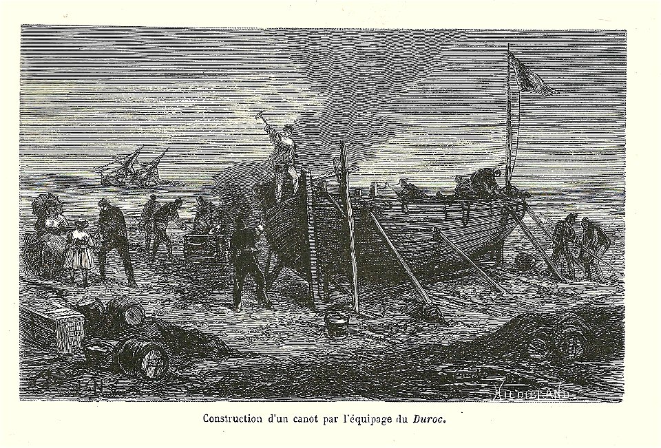 Naufrage du Duroc-construction d'un canot de sauvetage-gravure