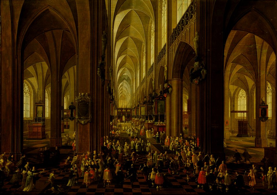 Peeter Neeffs the Younger and Bonaventura Peeters the Elder - Interior of the Cathedral of Our Lady of Antwerp (Archduke Leopold Wilhelm received by the clergy)