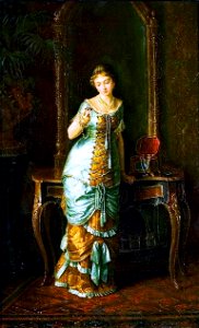 Near the Mirror (Girl with a necklace) by Sergei Gribkov 1884
