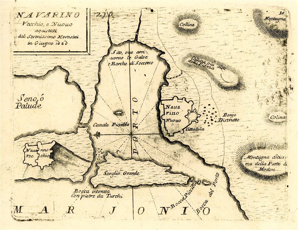 Navarino Vecchio, e Nuovo aquistati dal Serenissimo Morosini in Giugno 1680 - Coronelli Vincenzo - 1688