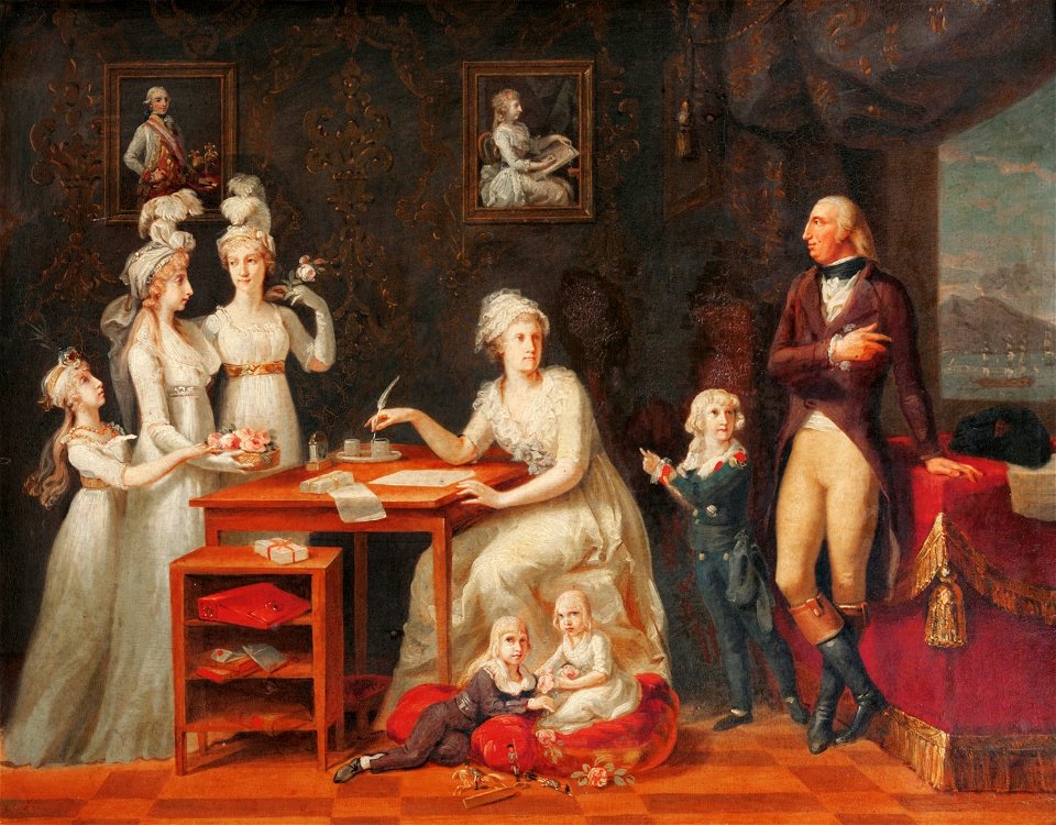 Neapolitan painter - Ferdinand IV of Naples and his family with vesuvius in the background