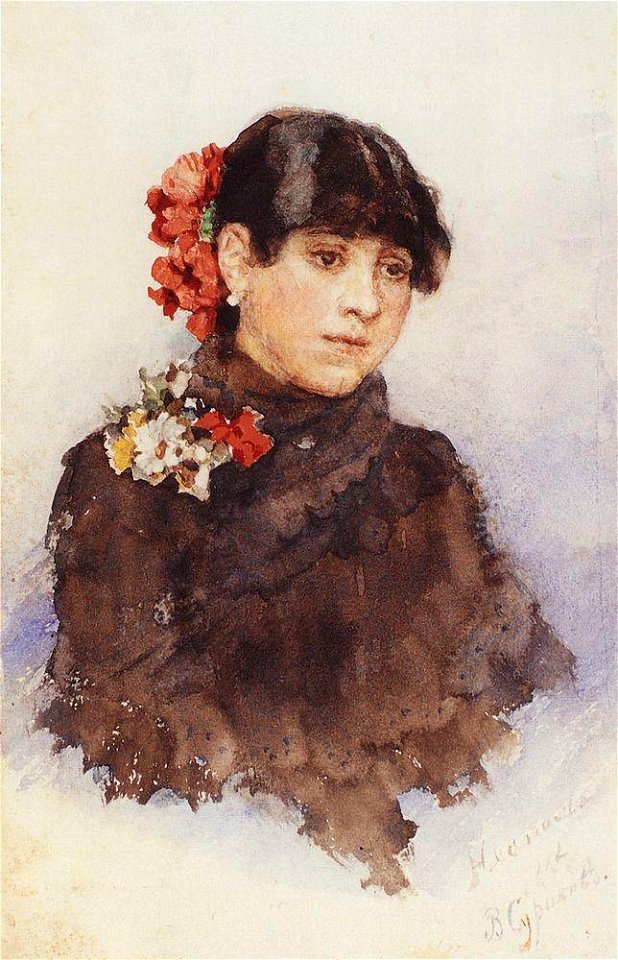 Neapolitan girl with flowers in her hair - Vasily Surikov - c.1884.