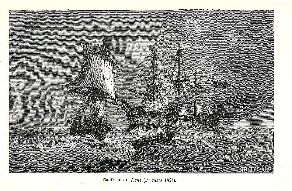 Naufrage du Kent le 1er mars 1824-gravure