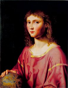 Navolger van Bartolommeo Veneto - De jonge Christus als Salvator Mundi - 1275 - Städel Museum. Free illustration for personal and commercial use.
