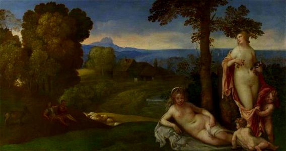 Navolger van Giorgione - Nimfen en kinderen in een landschap met herders - NG1695 - National Gallery