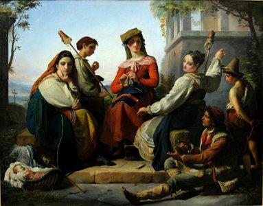 François-Joseph Navez - Women Spinning in Fondi - WGA16470. Free illustration for personal and commercial use.
