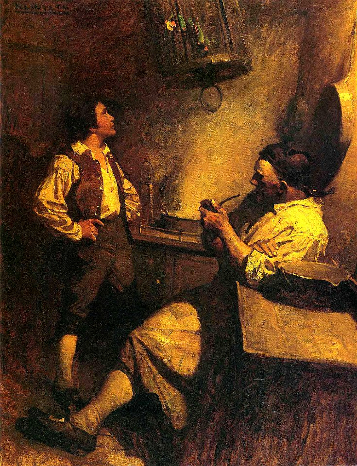 NC Wyeth - Jim Hawkins, Long John Silver and his Parrot
