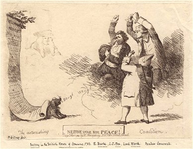 Neithe(r) war nor peace!' (Charles James Fox; Frederick North, 2nd Earl of Guilford; Edmund Burke) by James Gillray