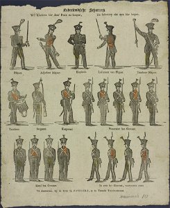 Nederlandsche schutterij. Wil kinderen hier deez' prent nu koopen, de schuttery ziet men hier loopen.-Catchpenny print-Borms 0879