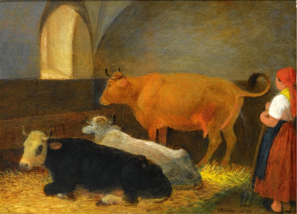 Neder-A maid in a cow barn