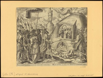 Nebuchadnezzar Seeing The Three Jews Unhurt in the Flames 1565 print by Maarten van Heemskerck, S.I 55734, Prints Department, Royal Library of Belgium