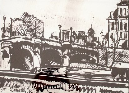 Nemes Lampérth - Detail from Paris with a bridge on the Seine. Free illustration for personal and commercial use.