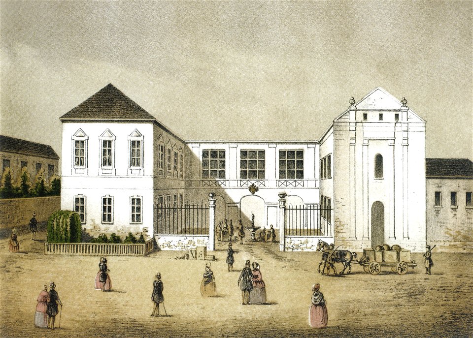 Nekdanji samostan celestink s cerkvijo Marijinega oznanjenja, pogled z zahoda ok. 1855