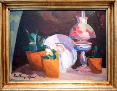 Nemes Lampérth - Still life with lamp; with frame. Free illustration for personal and commercial use.
