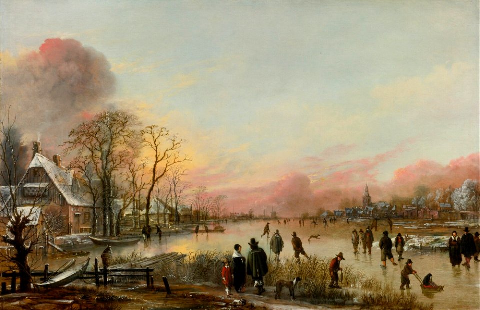 Aert van der Neer - Frozen river at sunset