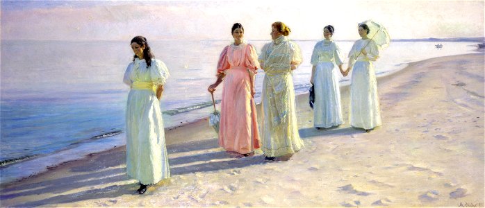 Michael Ancher - A stroll on the beach - Google Art Project. Free illustration for personal and commercial use.