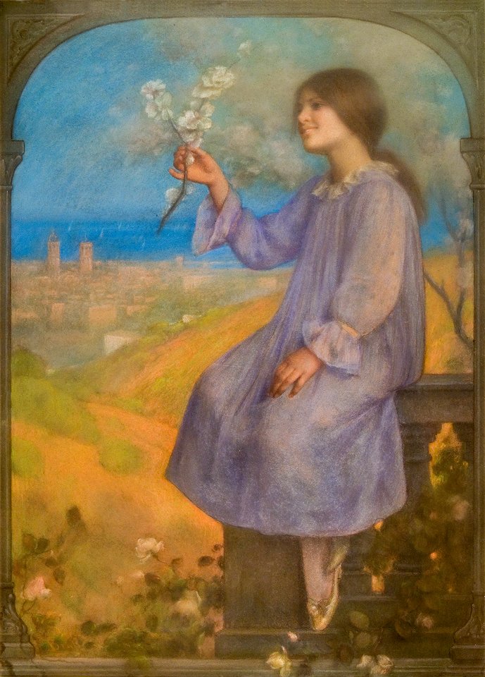 Nena asseguda amb paisatge al fons - Joan Brull i Vinyoles (1863-1912)