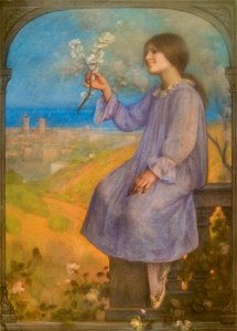Nena asseguda amb paisatge al fons - Joan Brull i Vinyoles (1863-1912)