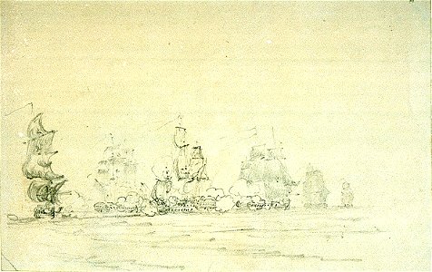 Nelson's ' Agamemnon' engaging four French frigates and a brig near Sardinia, 27 October 1793 RMG PU8705