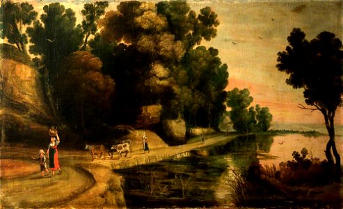 Netherlandish School - Landscape with Figures and Cattle on a Track by the Water - 1257250 - National Trust