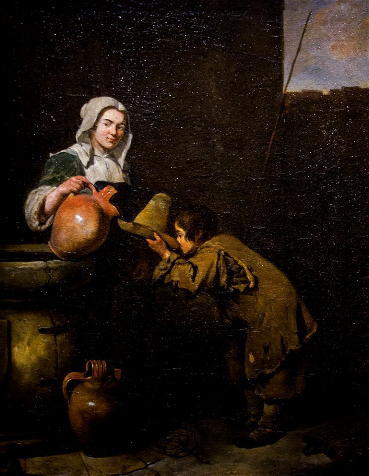 Jeune ramoneur buvant près d'un puits, 1662, Caspar Netscher, musée des Beaux-Arts d'Orléans
