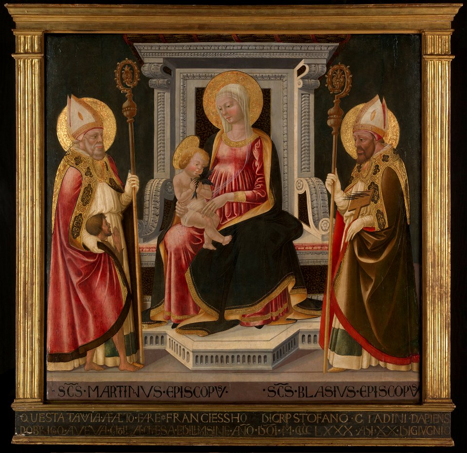 Neri di Bicci - Virgin and Child Enthroned with Saints Martin of Tours and Blaise - 2002.127.1 - Yale University Art Gallery