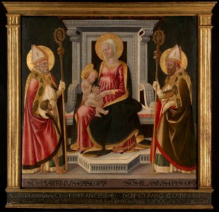 Neri di Bicci - Virgin and Child Enthroned with Saints Martin of Tours and Blaise - 2002.127.1 - Yale University Art Gallery. Free illustration for personal and commercial use.