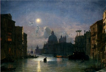 Federico Paolo Nerly, Canale Grande in Venedig mit Santa Maria della Salute bei Mondschein 3. Free illustration for personal and commercial use.