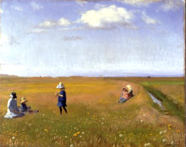 Michael Ancher - Children and young girls picking flowers in a field north of Skagen - Google Art Project. Free illustration for personal and commercial use.