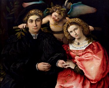 Micer Marsilio Cassotti y su esposa Faustina (Lorenzo Lotto). Free illustration for personal and commercial use.