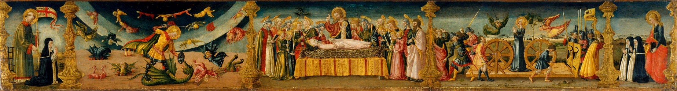 Neri di Bicci - Saint Lawrence, Saint Michael and the Dragon, the Dormitio Virginis and the Martyrdom of Saint Cathe... - Google Art Project