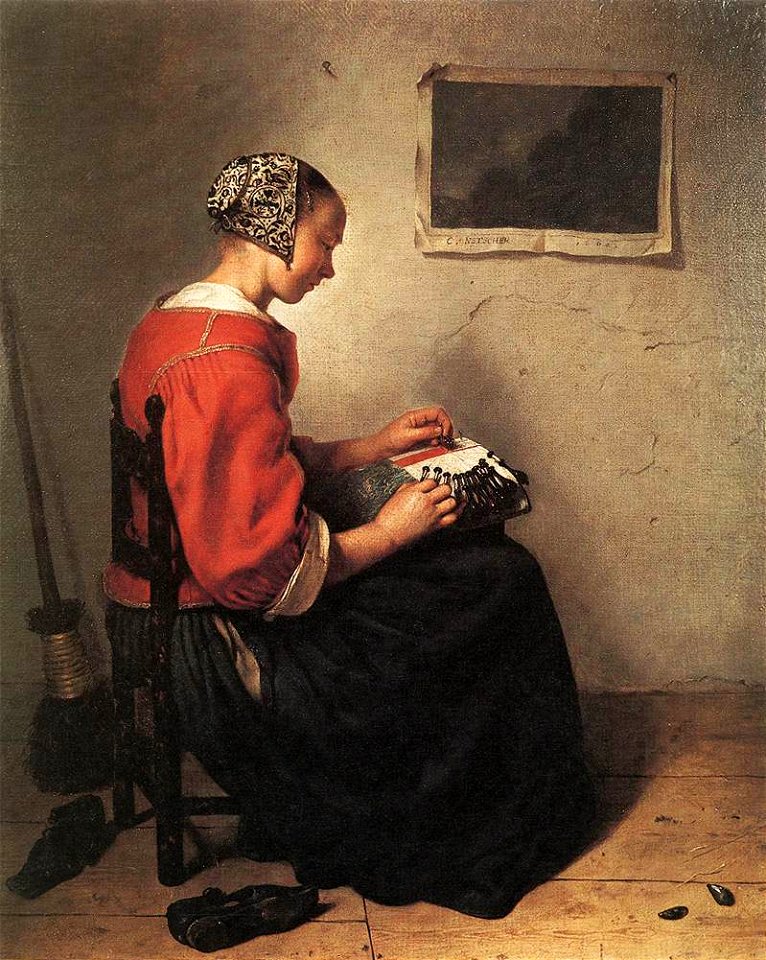 The Lace-Maker by Caspar Netscher
