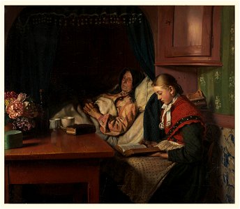 Michael Ancher - By Grandmothers sickbed - Google Art Project. Free illustration for personal and commercial use.