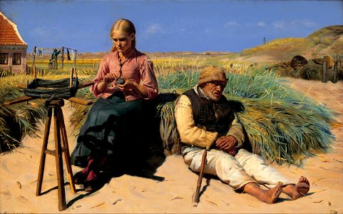 Michael Ancher - Figures in a landscape. Blind Kristian and Tine among the dunes - Google Art Project. Free illustration for personal and commercial use.