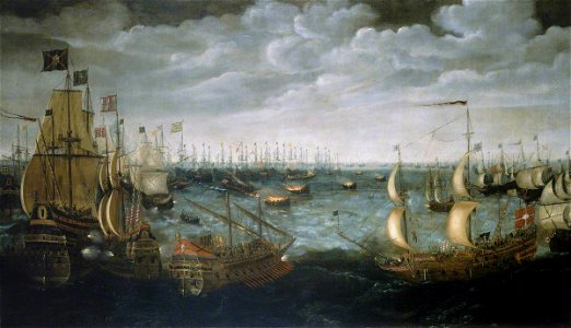 Netherlandish School - Launch of Fire Ships against the Spanish Armada, 7 August 1588 - BHC0263 - Royal Museums Greenwich