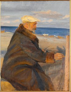 Michael Ancher Painting on the Shore (Anna Ancher) - Nationalmuseum - 19745