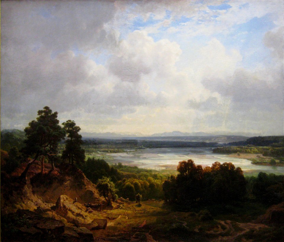 Neue Pinakothek München - Eduard Schleich d. Ä. - Das Isarbett bei München mit Aussicht auf die bayerischen Alpen 1858 - 1