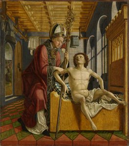 Michael Pacher - Kirchenväteraltar, Flügelaußenseite, Der hl. Augustinus heilt den Stiftsprobst - 2600 B - Bavarian State Painting Collections