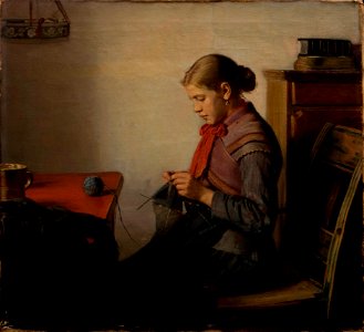 Michael Ancher - Skagen girl, Maren Sofie, knitting. - Google Art Project. Free illustration for personal and commercial use.
