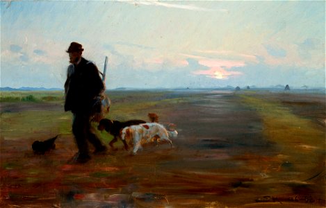 Michael Ancher vender hjem fra jagten. Free illustration for personal and commercial use.