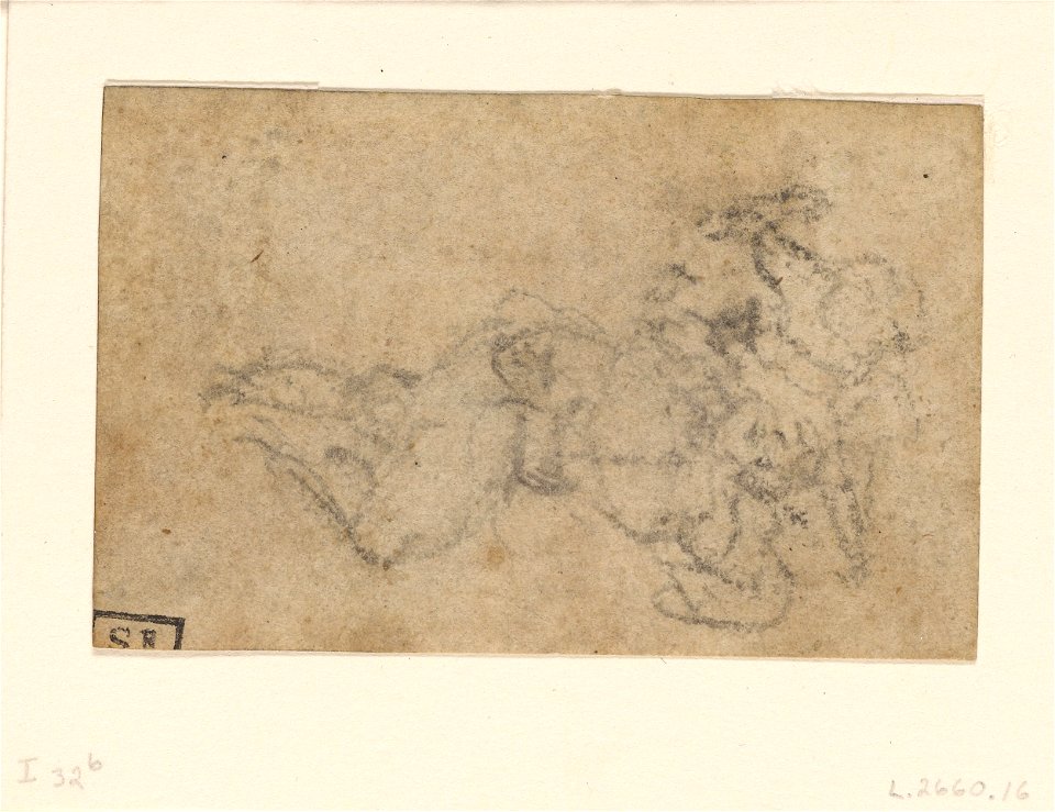 Michelangelo - David and Goliath. Verso Ruled Architectural Studies, ca. 1550-1556, I, 32b