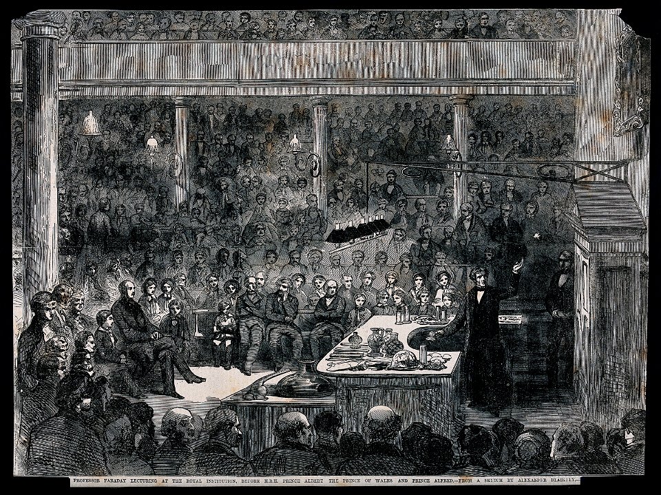 Michael Faraday lecturing at the Royal Institution; Prince A Wellcome V0013854