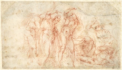 Michelangelo - Zes figuren in verschrikte en angstige houdingen, A 031 recto