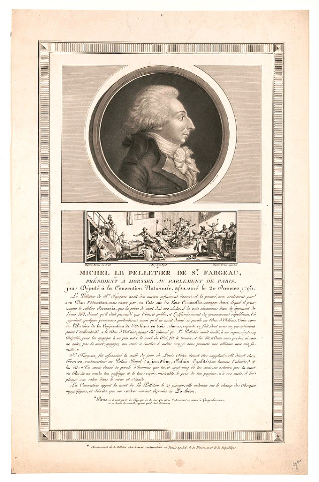 Michel Le Pelletier de St. Fargeau, président a mortier au parlement de Paris, puis député à la Convention Nationale, assassiné le 20 Janvier 1793 - Duplessi Bertaux inv. et del. ; LCCN2013646613