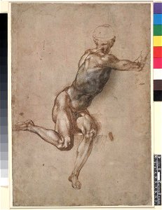 Michelangelo - A study of a seated nude man for the 'Battle of Cascina'. 1504-5, 1887,0502.116