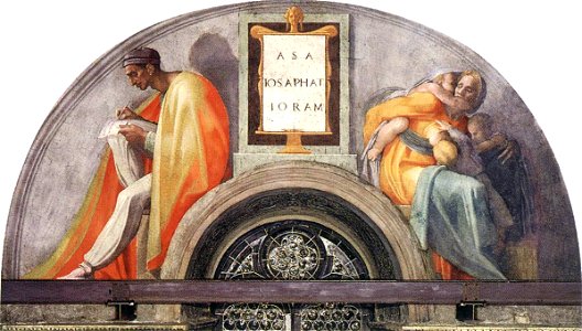 Michelangelo - Sistine Chapel ceiling - Lunette Asa - Jehoshaphat - Joram