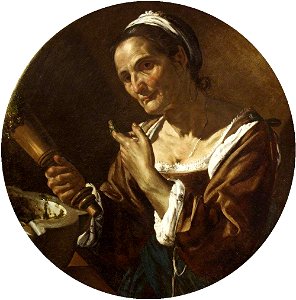 Michelangelo Merisi da Caravaggio (1571-1610) (school of) - An Old Woman with a Pestle and Mortar - 732309 - National Trust